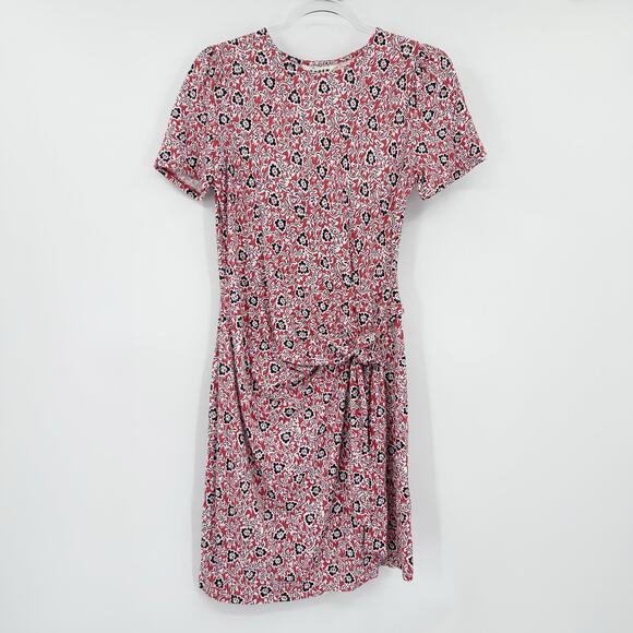 Boden Red Black Floral Jersey Knot Waist Short Sleeve Dress Casual Womens Sz 6P - Picture 3 of 11
